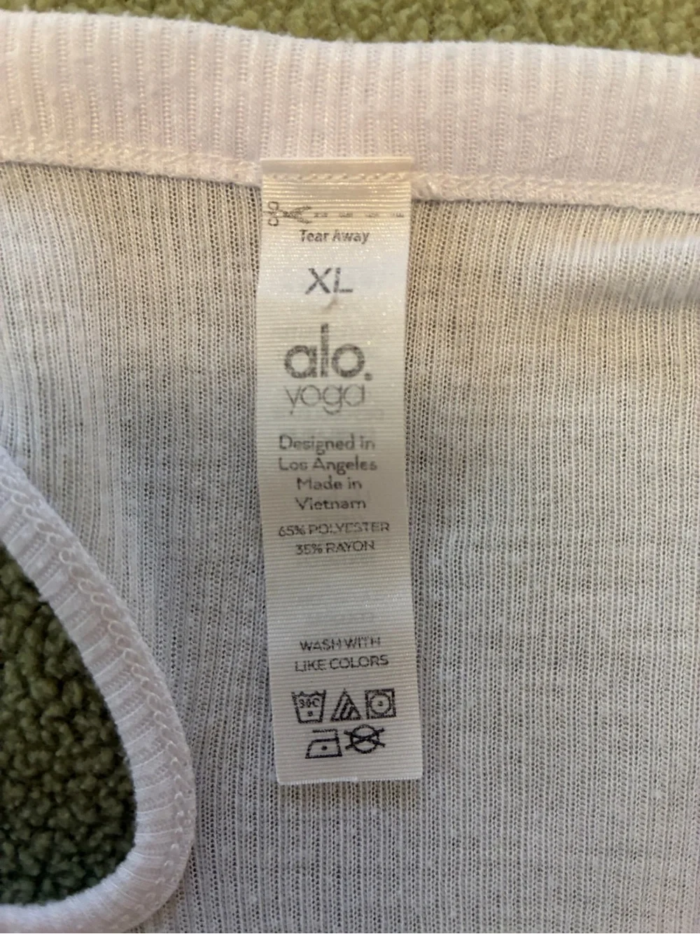 ALO Yoga White Ribbed Cutout Tank Top XL | Oversized Sleeveless Activewear